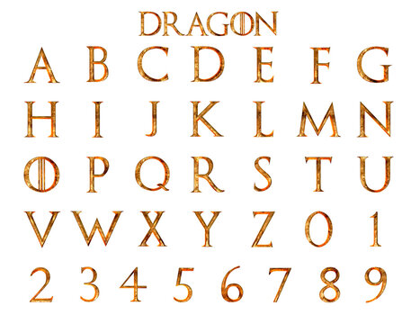 Dragon Gold Fantasy Alphabet On Transparent Background