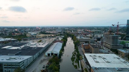 Chicago, IL USA September 15th 2022 : establishing aerial drone view image of Chicago metropolitan city area. the buildings architecture look great for tourist to come and see the skyline