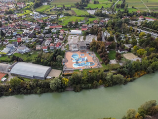Fototapeta na wymiar landscape drone aerial view Slovenia Ljubljana suburbs