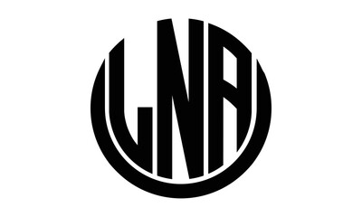 LNA shield in circle logo design vector template. lettermrk, wordmark, monogram symbol on white background.