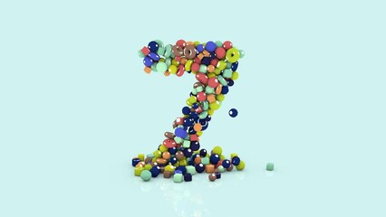 3D animation from colored objects, number animated number seven, from falling shapes - Powered by Adobe