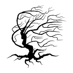 Spooky tree silhouette vector illustration. Halloween black plant isolated on white background.