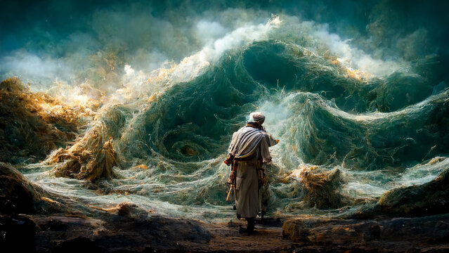 Concept Art Illustration Of Moses Parting Red Sea