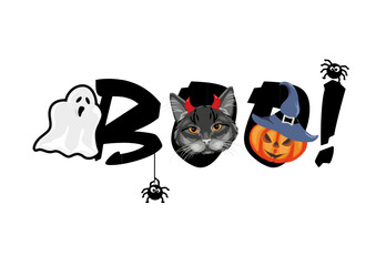 Funny Halloween banner with black cat for festive design