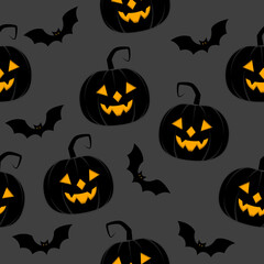 halloween background with pumpkins and bat.Happy Halloween. Pattern pumpkin Halloween night concept. Halloween background design.