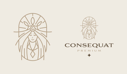 Queen with Crown Simple Line Monoline Luxury Logo. Universal Creative Premium Symbol. Graceful jewel Boutique Vector Sign