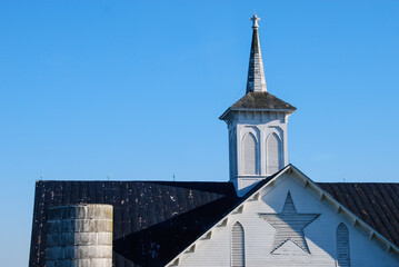 Church Steeple against Blue Sky, Rural Pennsylvania