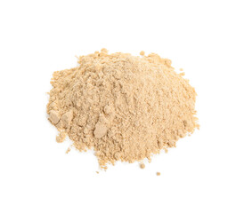 Pile of sesame flour isolated on white, top view