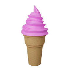Close up Soft serve ice cream of strawberry flavours on crispy cone.,3d model and illustration.