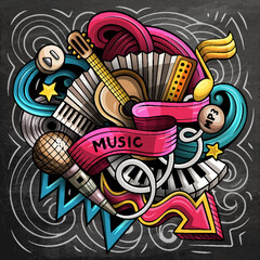 Music hand drawn vector doodles illustration. Musical poster design