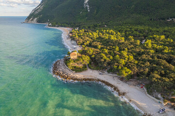 Aerial view of Italian coast in Portonovo