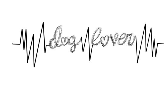 
Heartbeat, electrocardiogram illustrated dog lover. Love of pets. Lover of dogs. My heart beats for my dog.Written in English