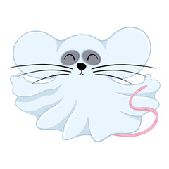 Cartoon halloween ghost mouse. Funny illustration. Isolated.