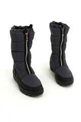 Long women's boots. On a white background. side view.