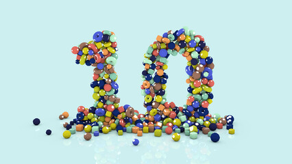 3D illustration from colored objects, colorful number, from falling shapes