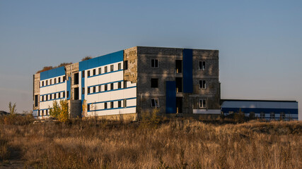 Fototapeta na wymiar Abandoned industrial buildings. Industrial landscape. Kazakhstan, 2022. 