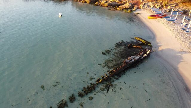 The shipwreck of the Caprera island seen with the drone - "Spiaggia del Relitto" - Arcipelago di La Maddalena National Park - Sardinia