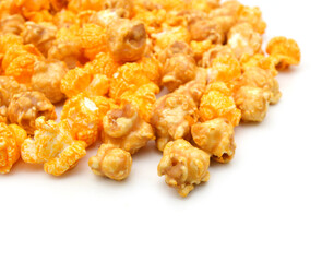 Caramel popcorn on a white background
