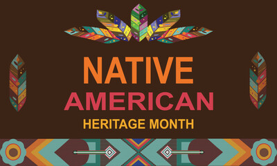 Native American Heritage month background design. It includes pattern of feathers and native ornament design. Vector illustration