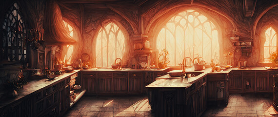 Fototapeta na wymiar Artistic concept painting of a beautiful kitchen interior, background