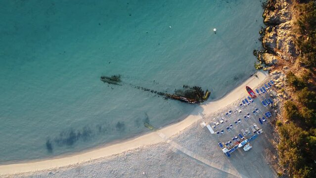 The shipwreck of the Caprera island seen with the drone - "Spiaggia del Relitto" - Arcipelago di La Maddalena National Park - Sardinia