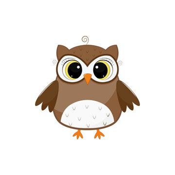Cute cartoon character of brown owl on a white background.Element for design.Vector illustration