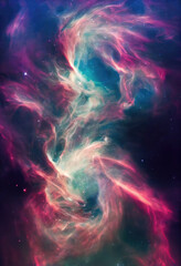 Illustration of a space cosmic background of supernova nebula and stars, glowing mysterious universe, Generative AI