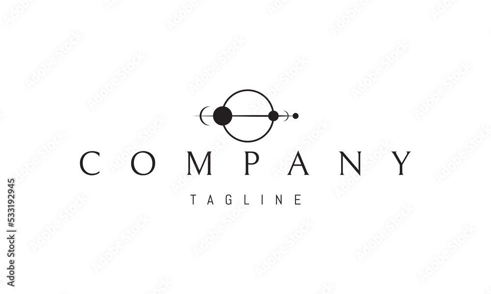 Wall mural vector logo on which an abstract image of the solar system in a geometric style.
