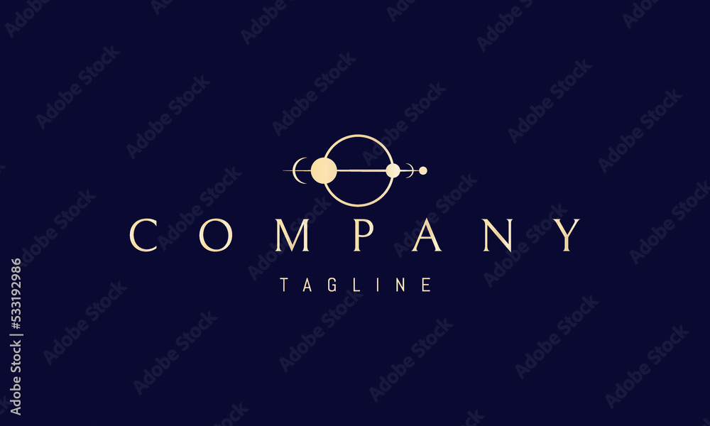 Wall mural vector golden logo on which an abstract image of the solar system in a geometric style.