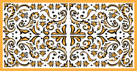 Obraz premium Abstract black and orange floral ornament seamless vector design