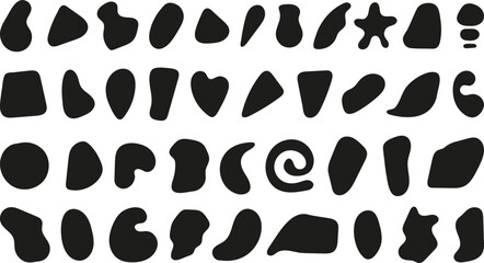 Naklejka na ściany i meble Black different blotch collection. Simple abstract rounds, organic shapes and various drop forms. Decorative retro vector basic elements for design