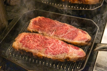 Grill marbled wagyu beef  ribeye steak