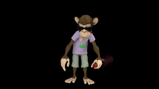 Drunken monkey with cigarette - 3d render looped with alpha channel.
