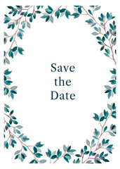 Botanical wedding invitation template set with leaves, frame, border. Watercolor greenery illustration,save the date,invite card,printable design. Floral decoration, greeting, thank you, rsvp, etc