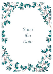 Botanical wedding invitation template set with leaves, frame, border. Watercolor greenery illustration,save the date,invite card,printable design. Floral decoration, greeting, thank you, rsvp, etc