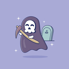 Cute cartoon death in vector illustration. Isolated character vector. Flat cartoon style