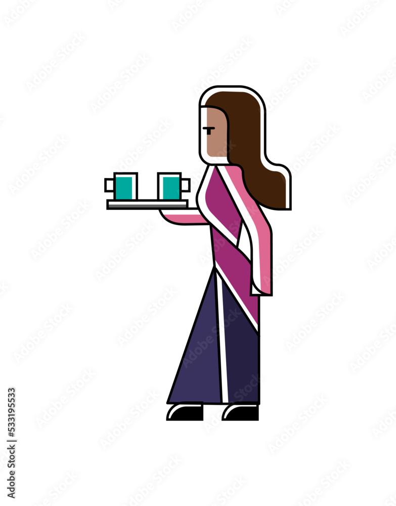 Canvas Prints Indian secretary with business documents and coffee cups in hands. Corporate business people isolated vector illustration in linear style.