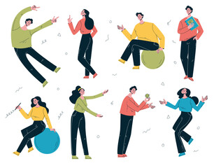 Obraz premium Business people office workers characters team managers design element abstract line art set 