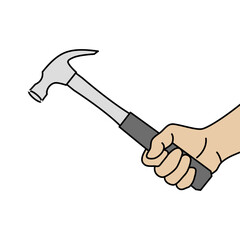 Hand holding hammer isolated design