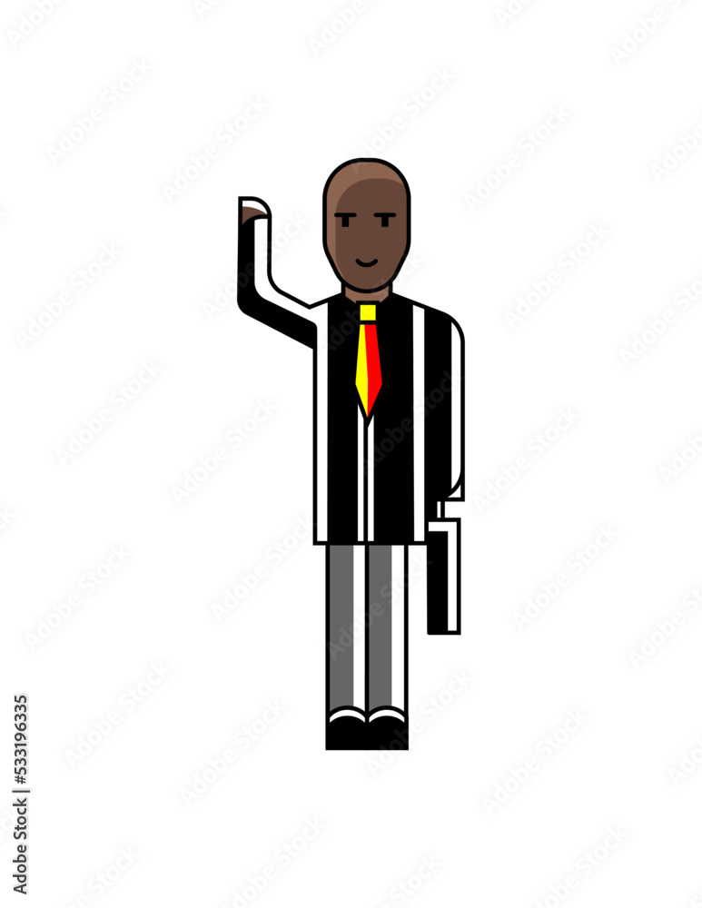 Wall mural African businessman with suitcase waving hand. Corporate business people isolated vector illustration in linear style.