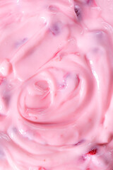 Texture, yoghurt, macro,close up pink creamy homemade blueberries or strawberries yogurt texture background