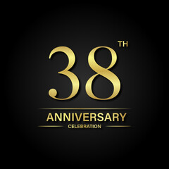 38th anniversary celebration with gold color and black background. Vector design for celebrations, invitation cards and greeting cards.