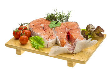 Raw fresh bright salmon with vegetables