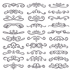 Set of Hand drawn text dividers and vintage elements. Flourishes and swirls for wedding decoration