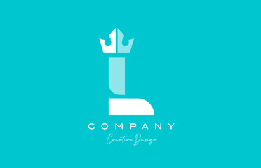 L blue pastel alphabet letter logo icon design with king crown. Creative template for business and company