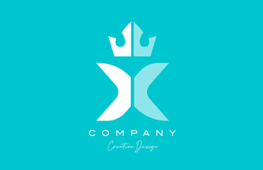 Obraz premium X blue pastel alphabet letter logo icon design with king crown. Creative template for business and company