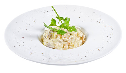 Bowl of mushroom risotto.