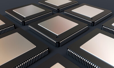 3D Rendering of Silicon semiconductor chip with studio lighting
