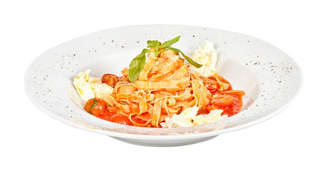 Pasta (tagliatelle) with cherry tomato and mozzarella