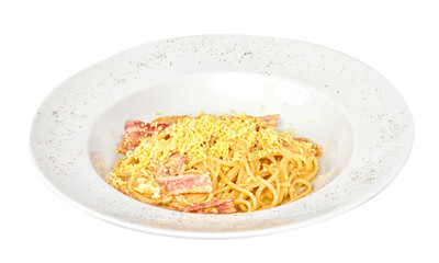 spaghetti carbonara pasta with bacon and mushrooms